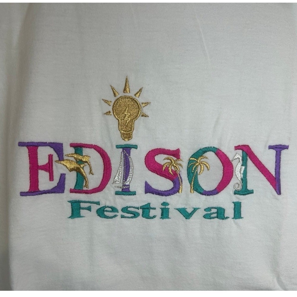 Vintage 90's Thomas Edison Light Festival Embroidery Single Stitch Shirt Mens XL